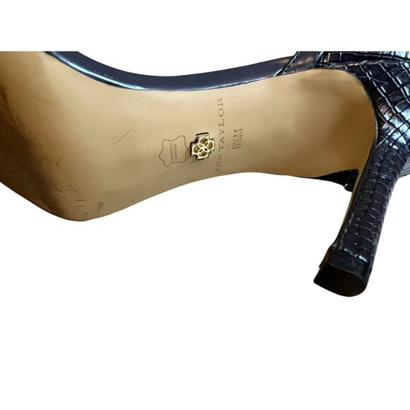 Ann Taylor Leather Snake Embossed Ankle Strap Heels Blue 8.5 - Picture 5 of 8